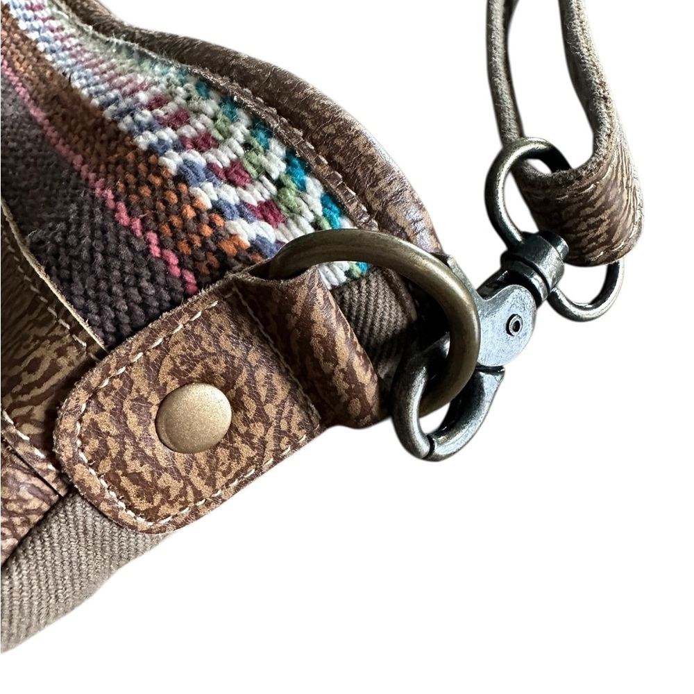 Myra Bag Multicolor Crossbody Purse Tweed Leather Cowhide Boho Style Canvas Back - Picture 6 of 16